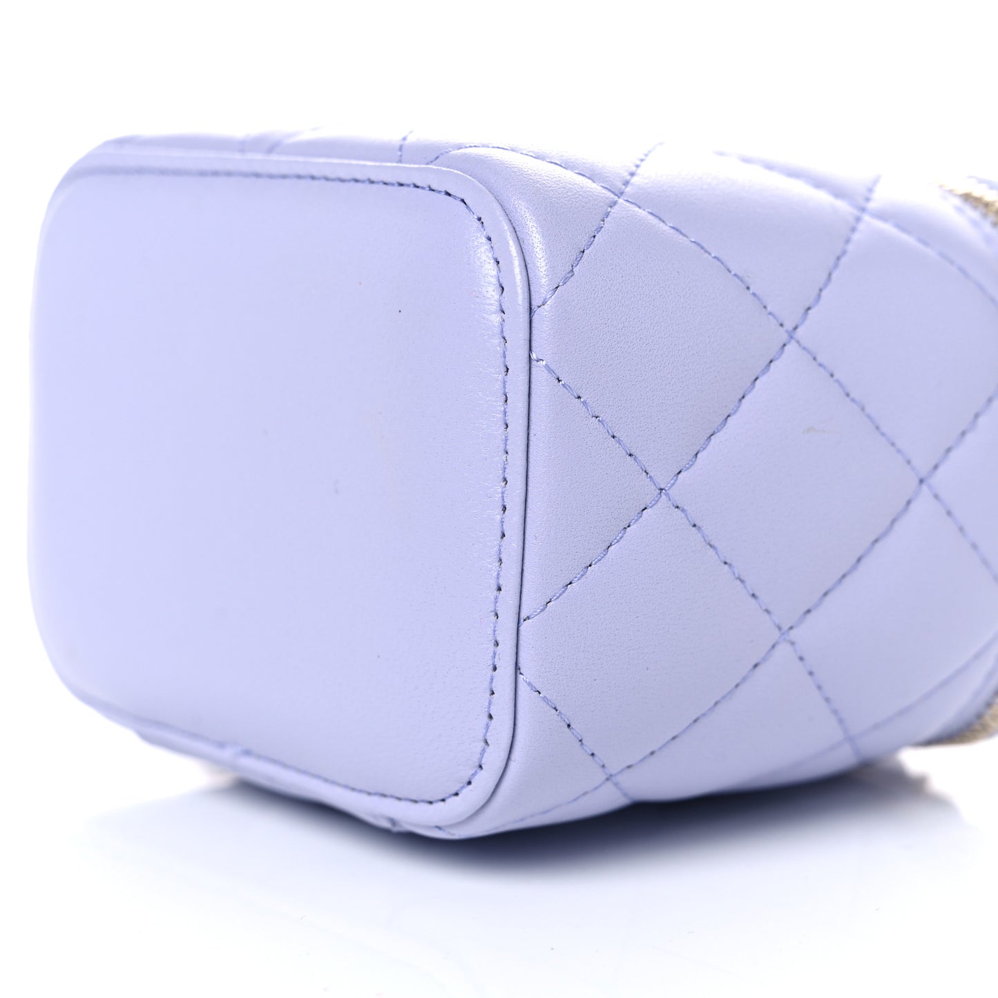 Lambskin Quilted Top Handle Mini Vanity Case With Chain Light Purple