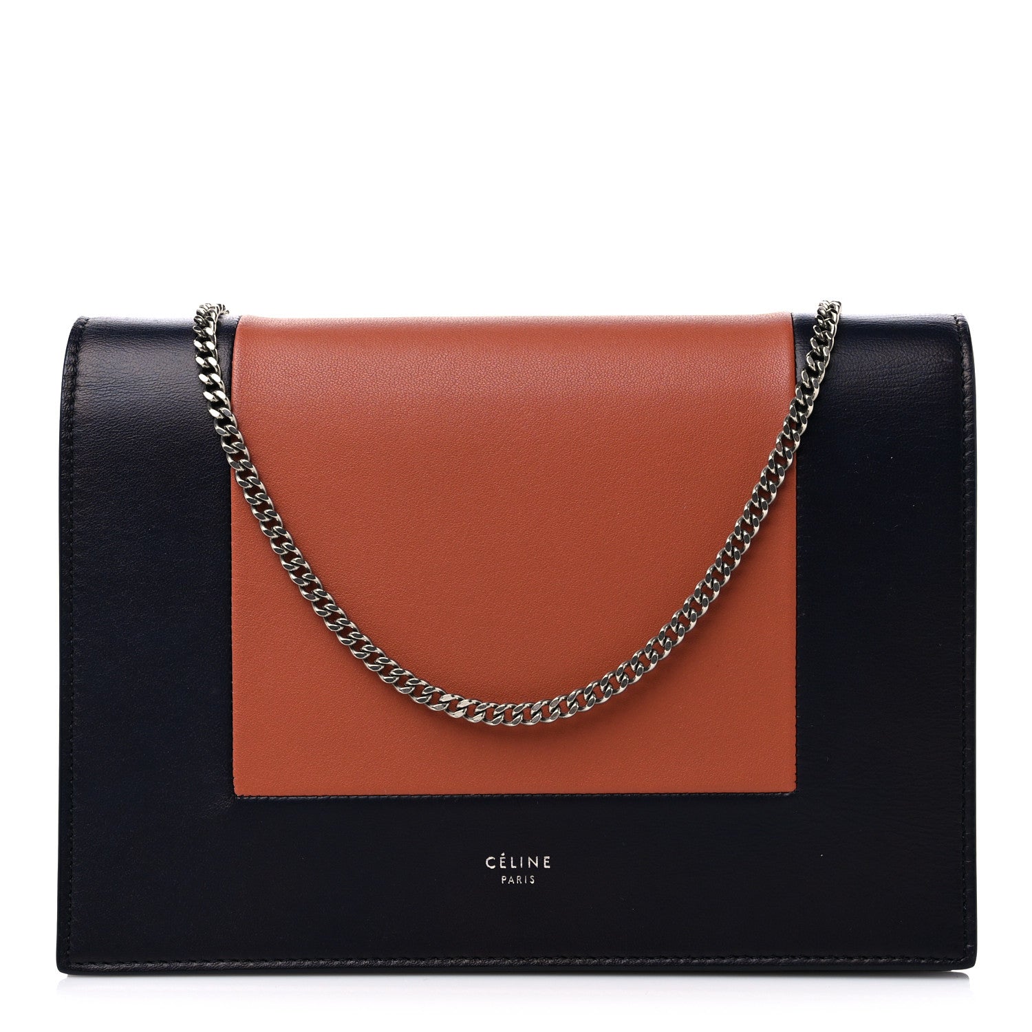 Celine Smooth Lambskin Frame Evening Chain Clutch Terracotta Navy 1 of 10