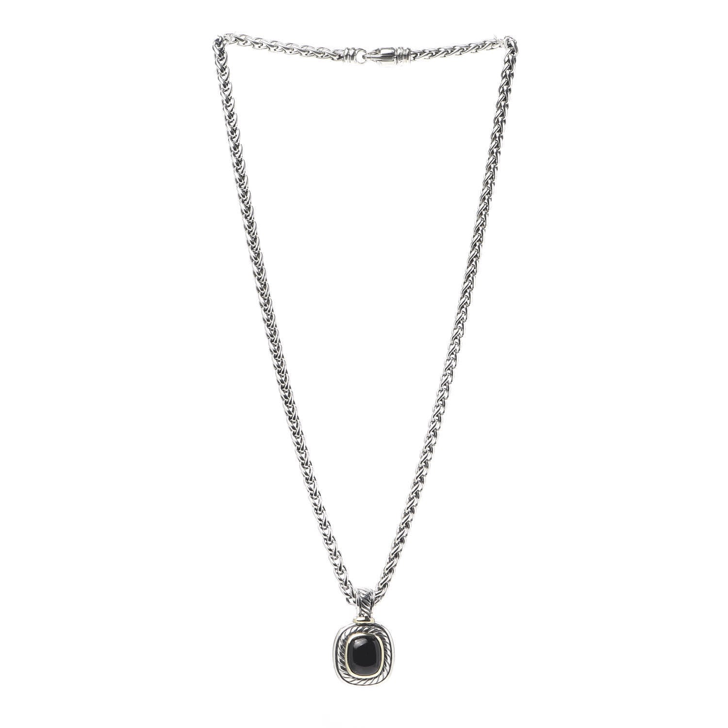 David Yurman Sterling Silver Black Onyx 9mm Wheat Chain Pendant Necklace 3 of 6
