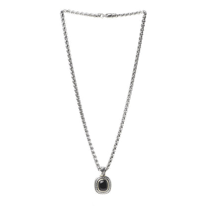 David Yurman Sterling Silver Black Onyx 9mm Wheat Chain Pendant Necklace 3 of 6