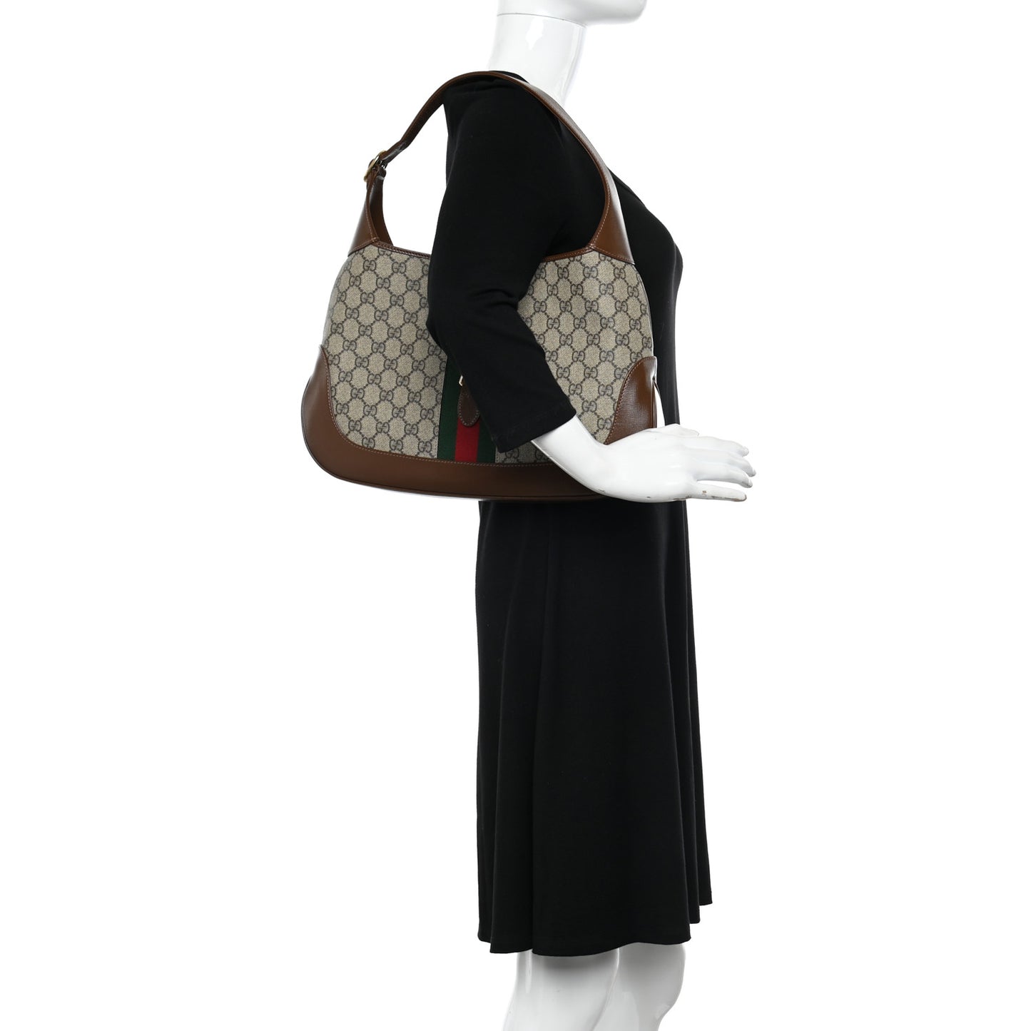 GG Supreme Monogram Azalea Calfskin Web Medium Jackie 1961 Hobo Beige Ebony Brown Sugar