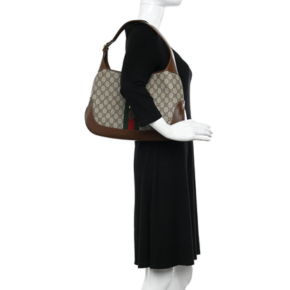 Gucci GG Supreme Monogram Azalea Calfskin Web Medium Jackie 1961 Hobo Beige Ebony Brown Sugar 2 of 10