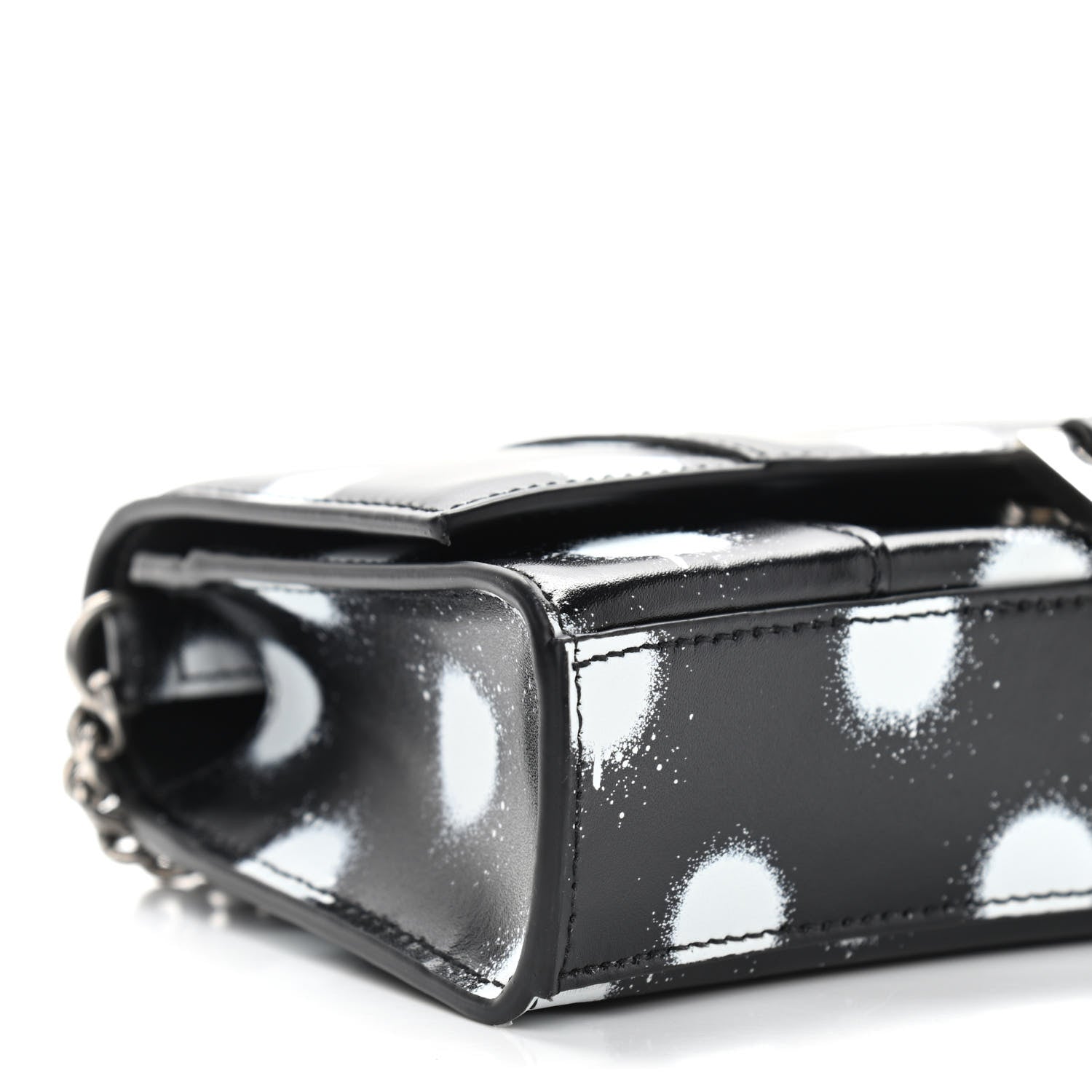 Balenciaga Shiny Box Calfskin Polka Dot Hourglass Chain Bag Black White 8 of 9