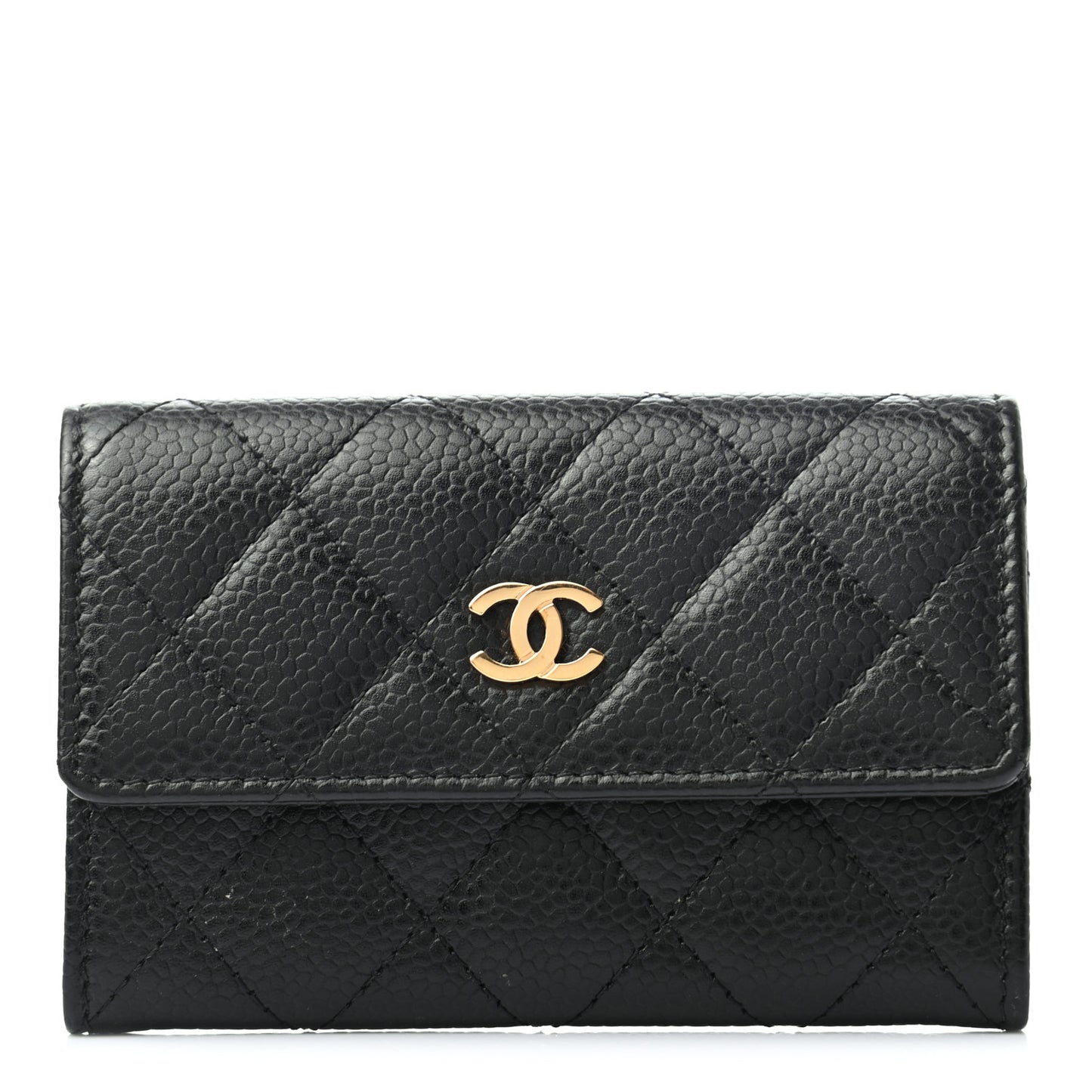 Caviar Quilted Flap Card Holder Black