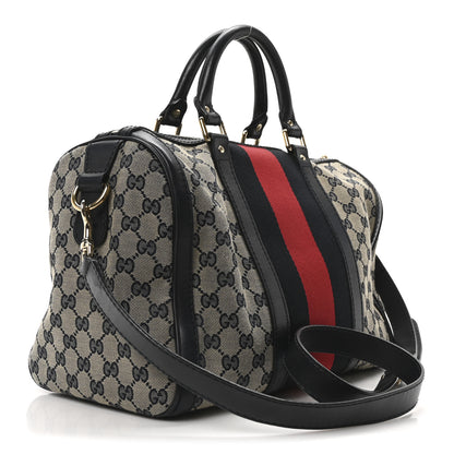 Gucci Monogram Selleria Calfskin Vintage Web Medium Boston Beige Blue 3 of 10