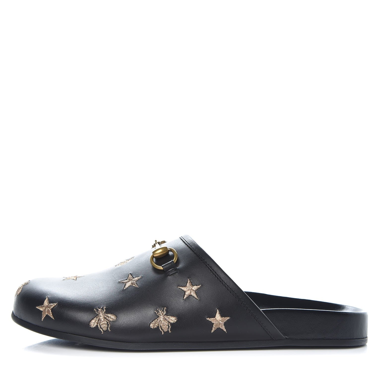 Gucci Calfskin Bee Star Embroidered Mens Horsebit River Slippers 9 Black 1 of 9