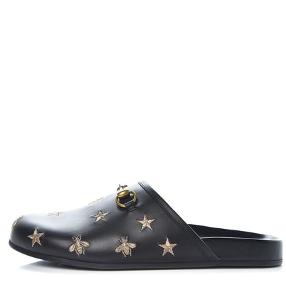 Gucci Calfskin Bee Star Embroidered Mens Horsebit River Slippers 9 Black 1 of 9