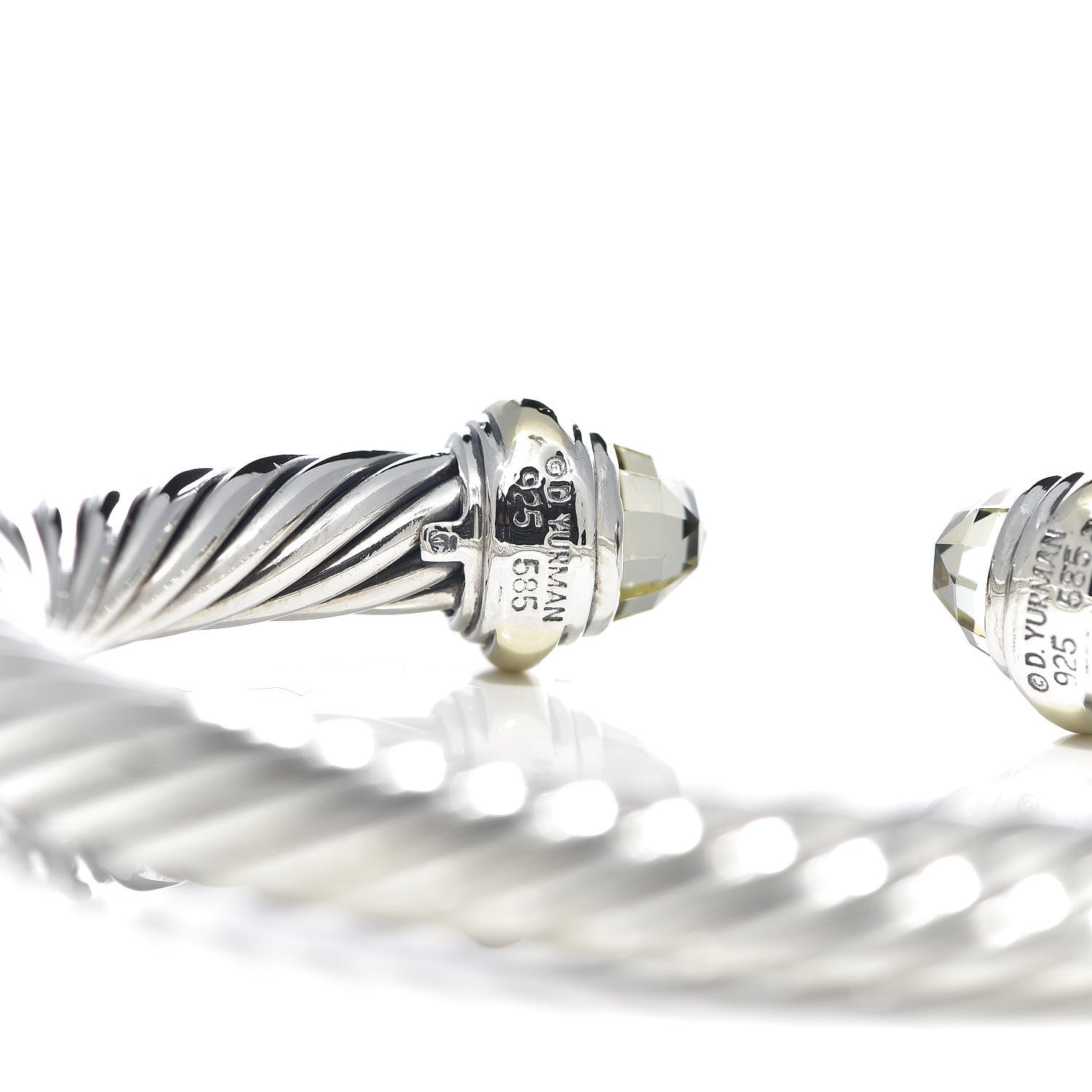 David Yurman Sterling Silver 14K Yellow Gold Lemon Citrine 7mm Cable Classics Bracelet 4 of 5