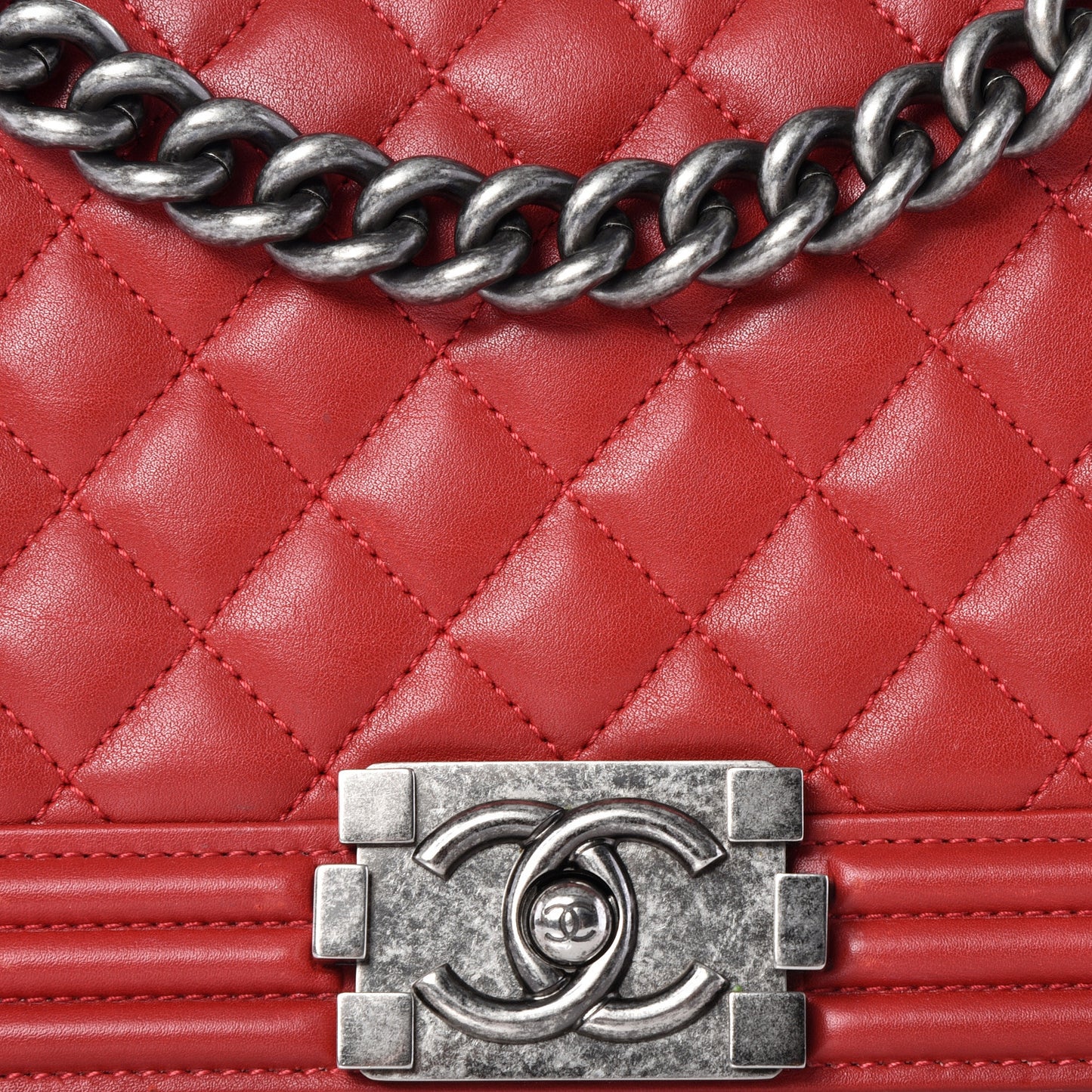 Calfskin Quilted Medium Boy Flap Red