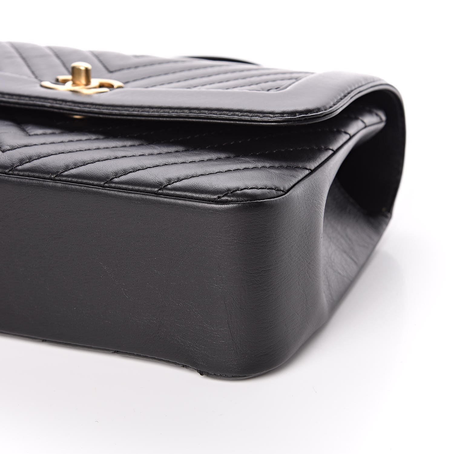 Chanel Calfskin Chevron Quilted Top Handle Flap Black 9 of 11