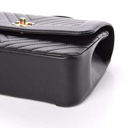Chanel Calfskin Chevron Quilted Top Handle Flap Black 9 of 11