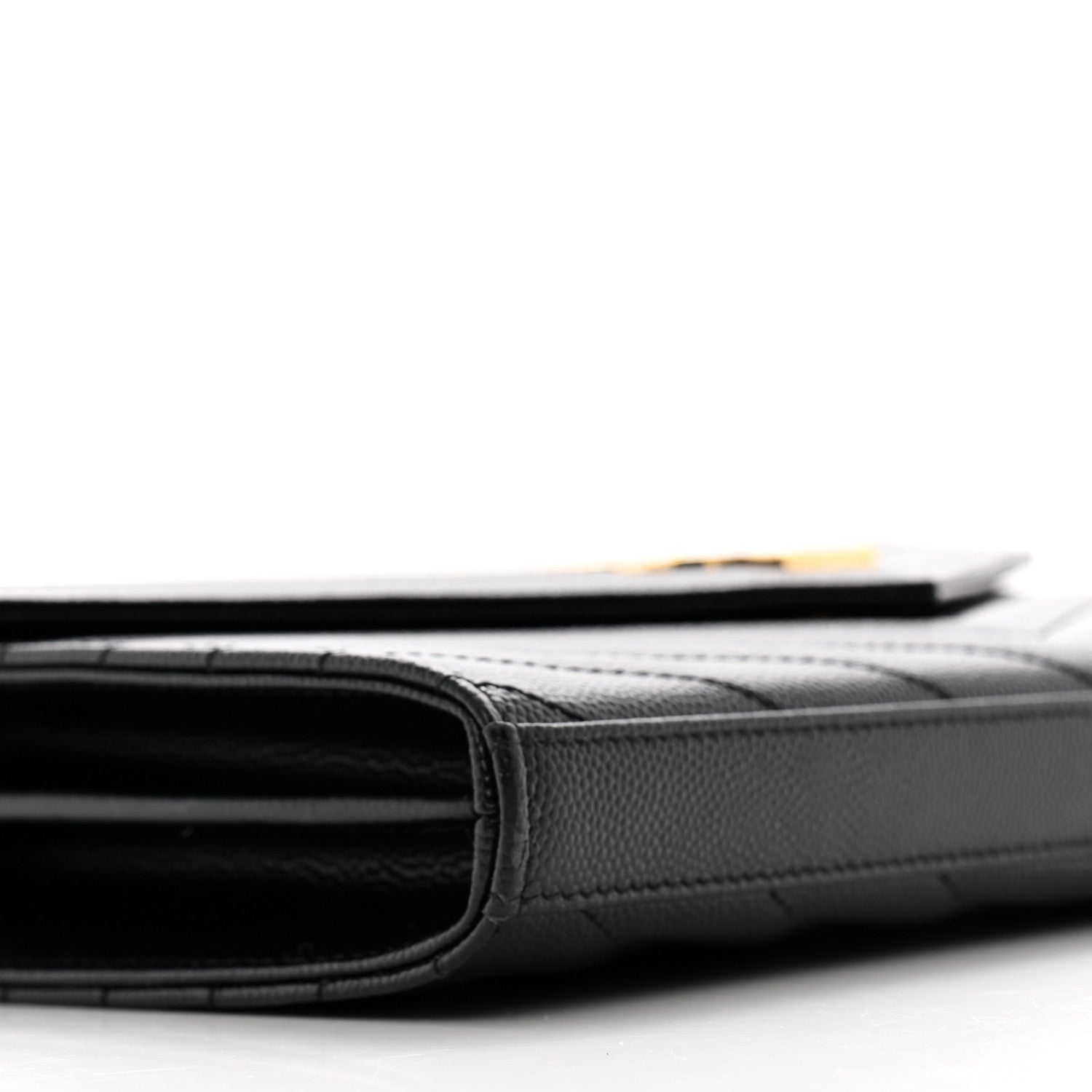 Saint Laurent Grain De Poudre Matelasse Chevron Monogram Chain Wallet Black 9 of 11