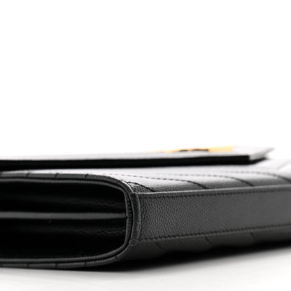 Saint Laurent Grain De Poudre Matelasse Chevron Monogram Chain Wallet Black 9 of 11