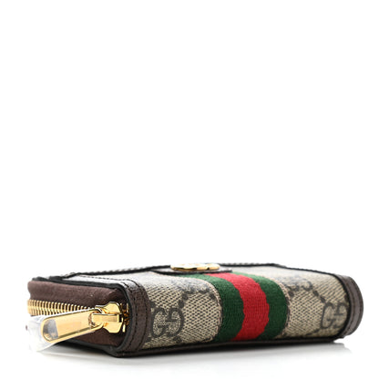 Gucci GG Supreme Monogram Textured Dollar Calfskin Web Ophidia Zip Around Card Case Wallet Beige Ebony New Acero 4 of 8