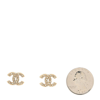 Chanel Pearl Crystal CC Earrings Light Gold 2 of 4