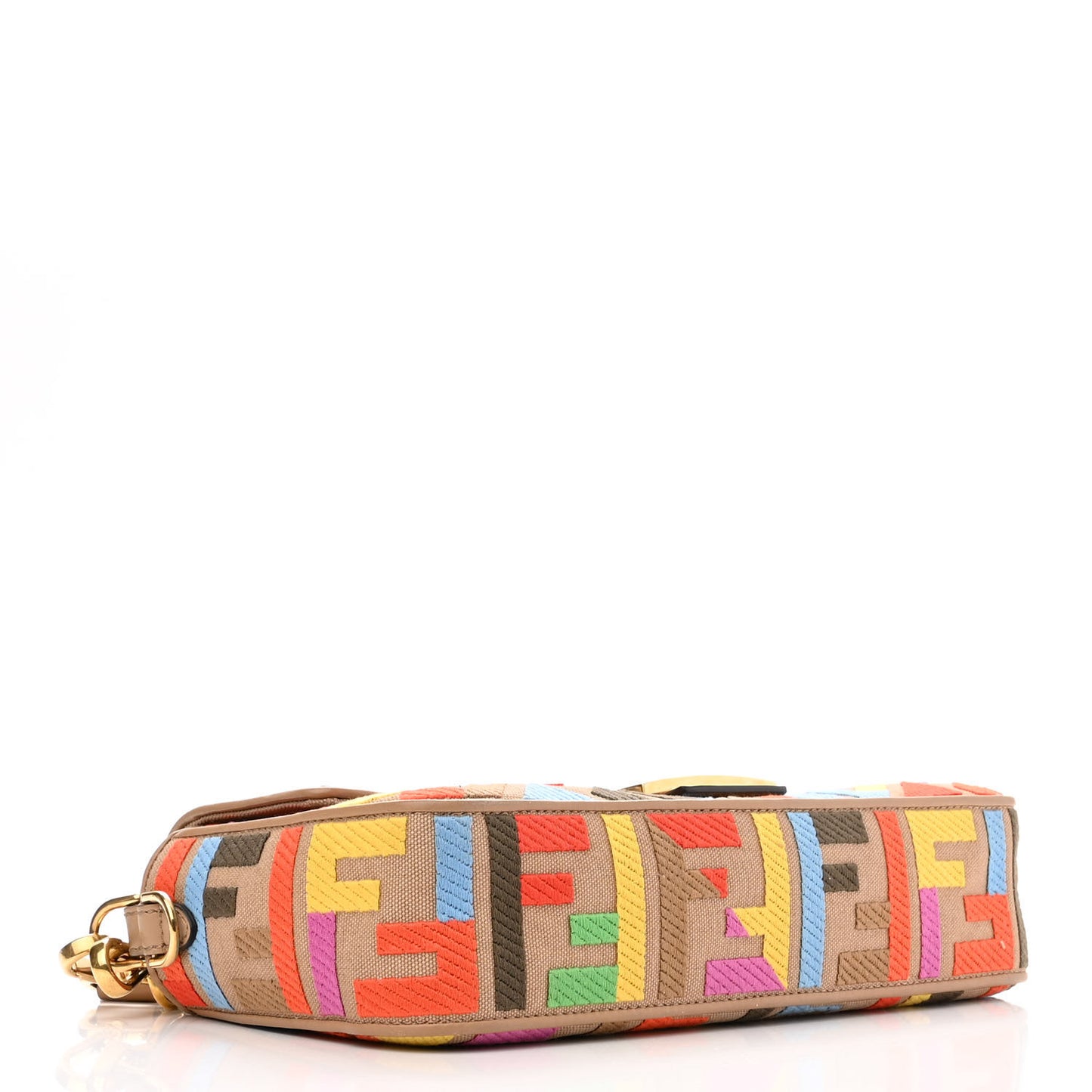 Canvas Vitello King FF Multicolor Embroidered Baguette Multicolor Cuoio