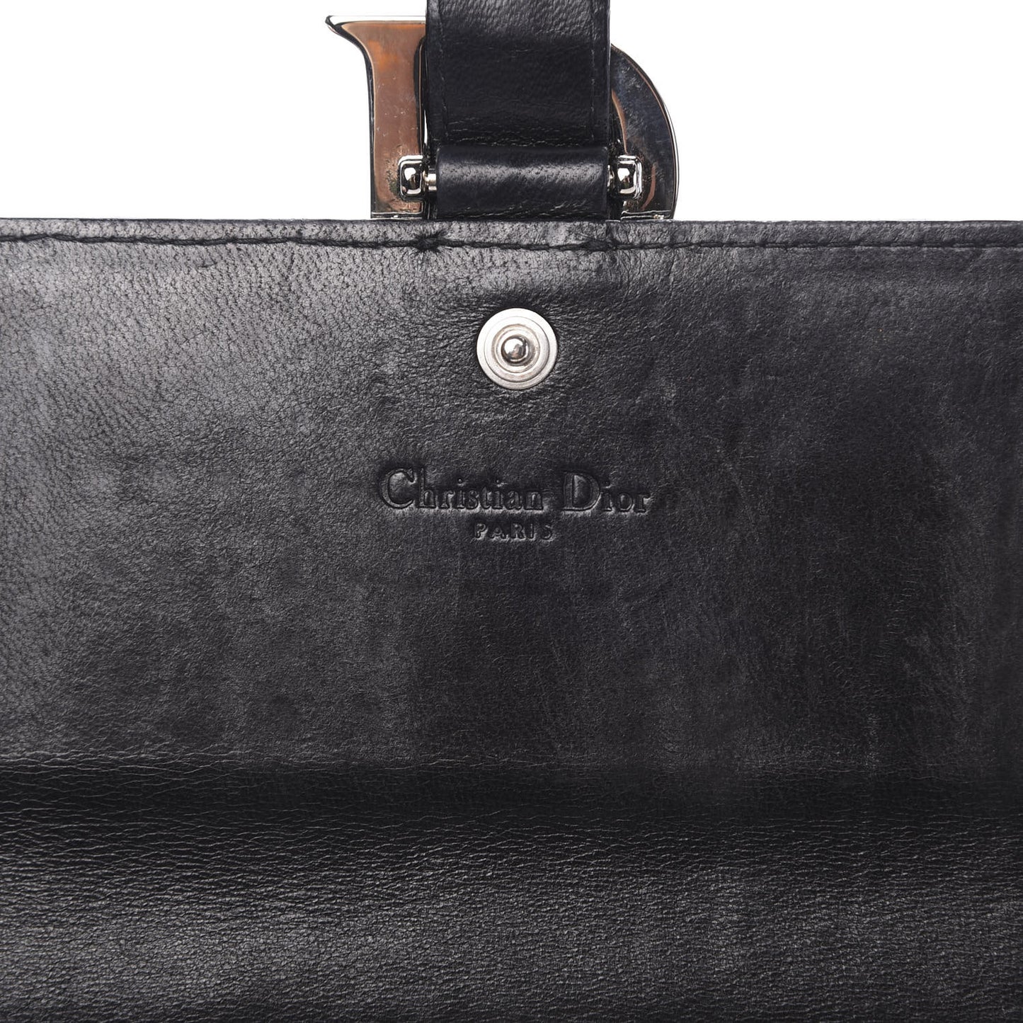 Lambskin Perforated Stitched Clutch Wallet Black