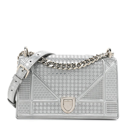 Christian Dior Metallic Patent Micro-Cannage Medium Diorama Flap Bag Silver 1 of 17