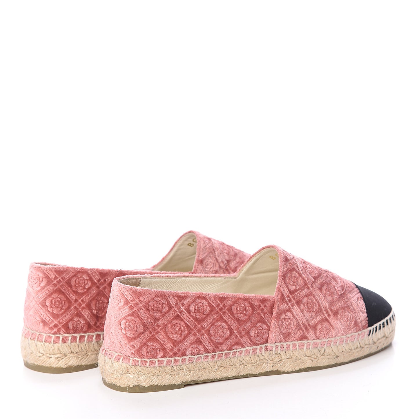 Velvet Grosgrain Quilted Camellia CC Espadrilles 40 Pink Black