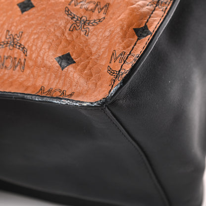 MCM Visetos Calfskin Drawstring Shoulder Bag Cognac Black 10 of 15