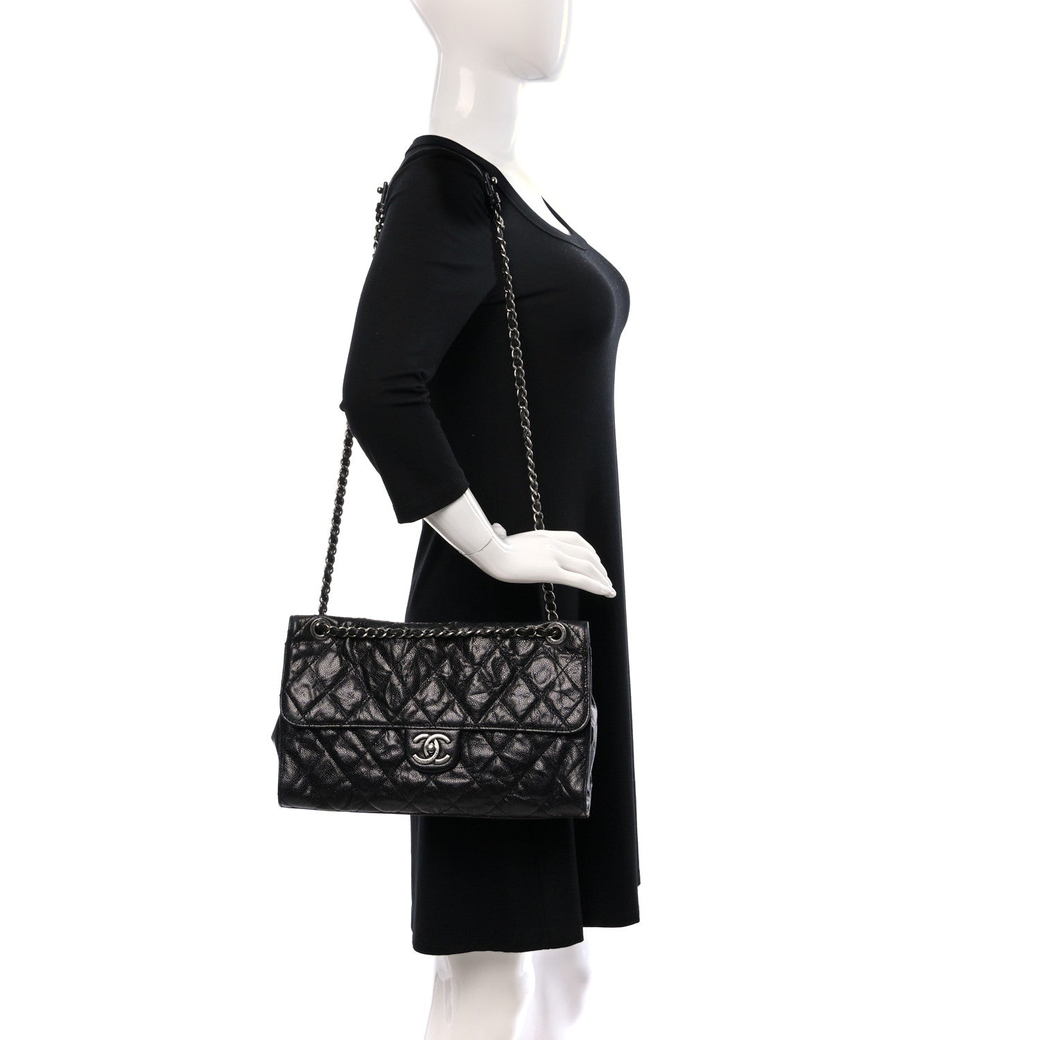 Chanel Crumpled Grained Calfskin Jumbo CC Crave Flap Black 2 of 13