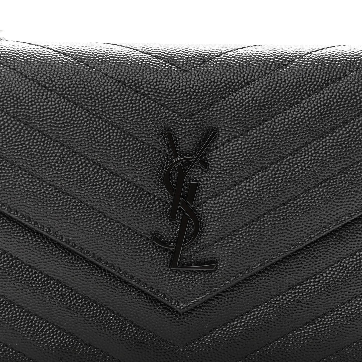 Grain De Poudre Matelasse Chevron Monogram Monochrome Envelope Chain Wallet Black