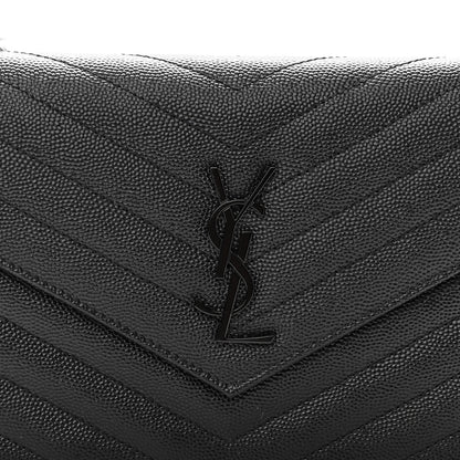 Saint Laurent Grain De Poudre Matelasse Chevron Monogram Monochrome Envelope Chain Wallet Black 7 of 10