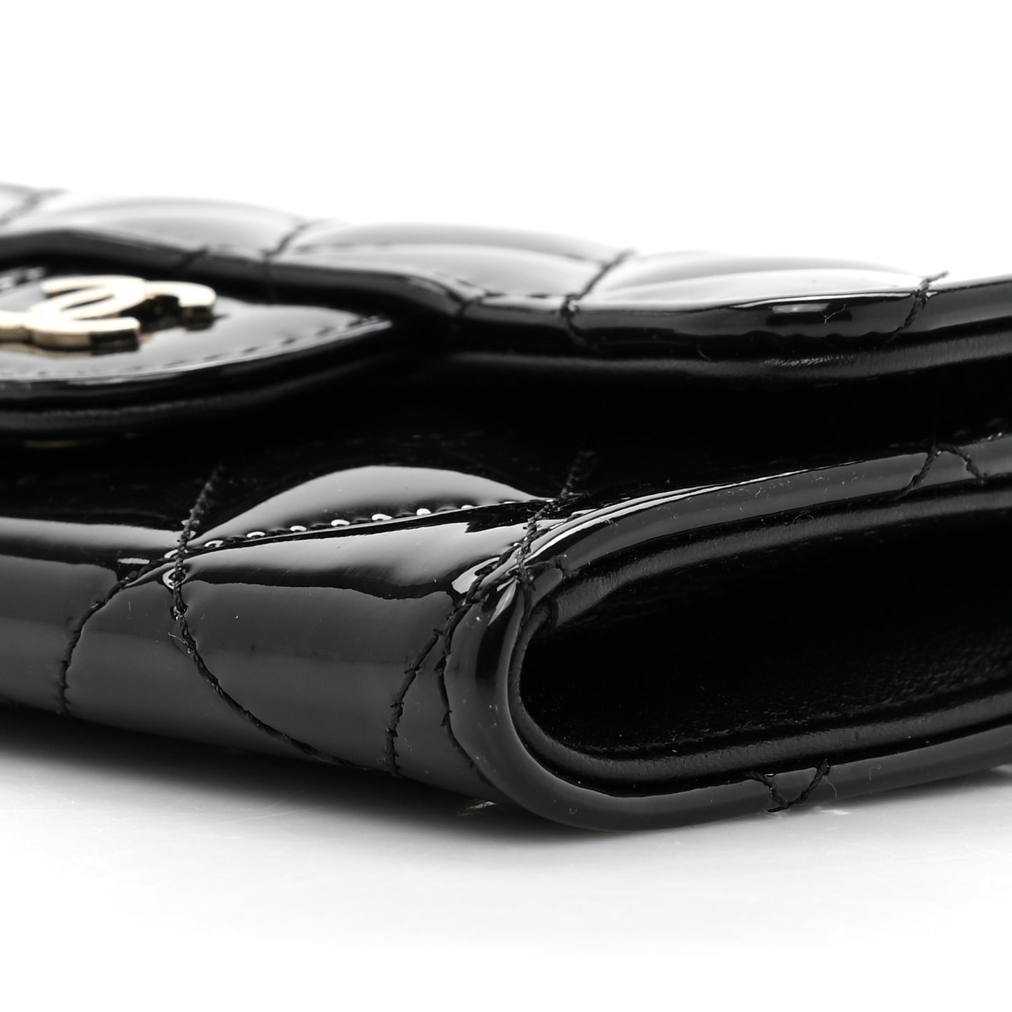 Patent Quilted Flap Card Holder Wallet Black