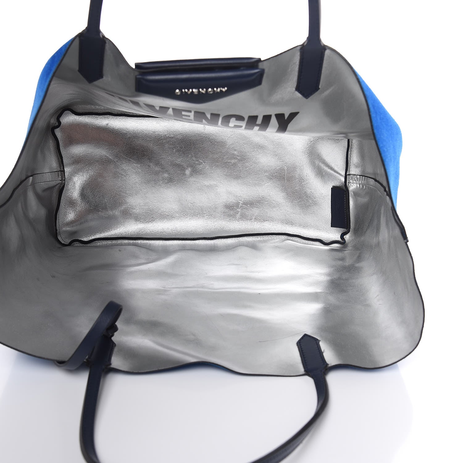Givenchy Metallic Calfskin Suede Ombre Large Reversible Antigona Tote Blue Silver 8 of 25