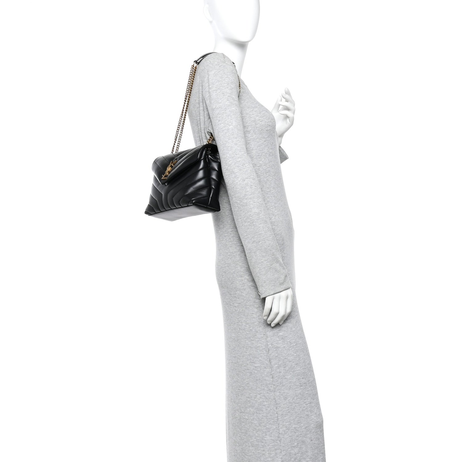 Saint Laurent Calfskin Y Quilted Monogram Small Loulou Chain Satchel Black 2 of 10