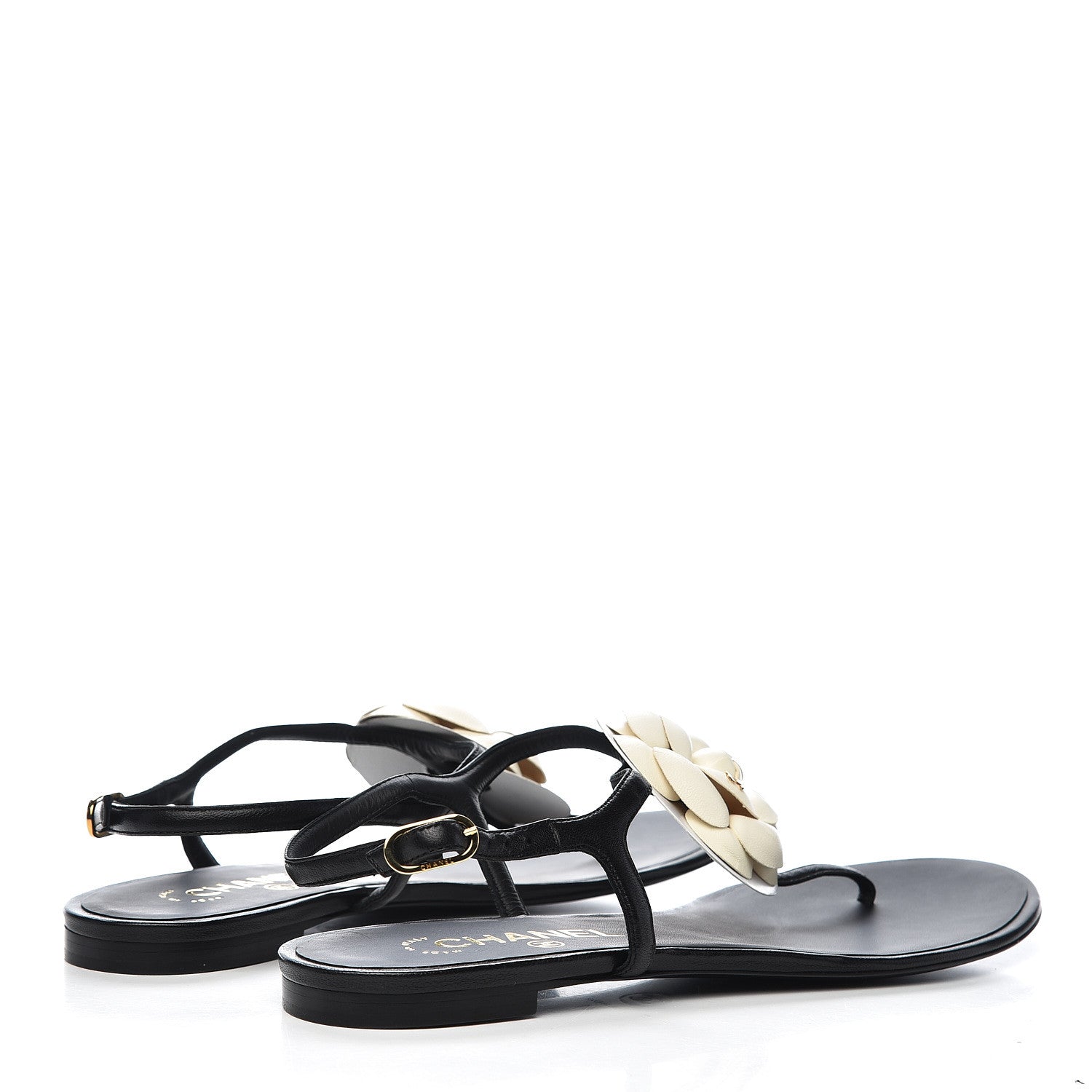Chanel Lambskin Camellia Thong Sandals 41 Black White 4 of 10