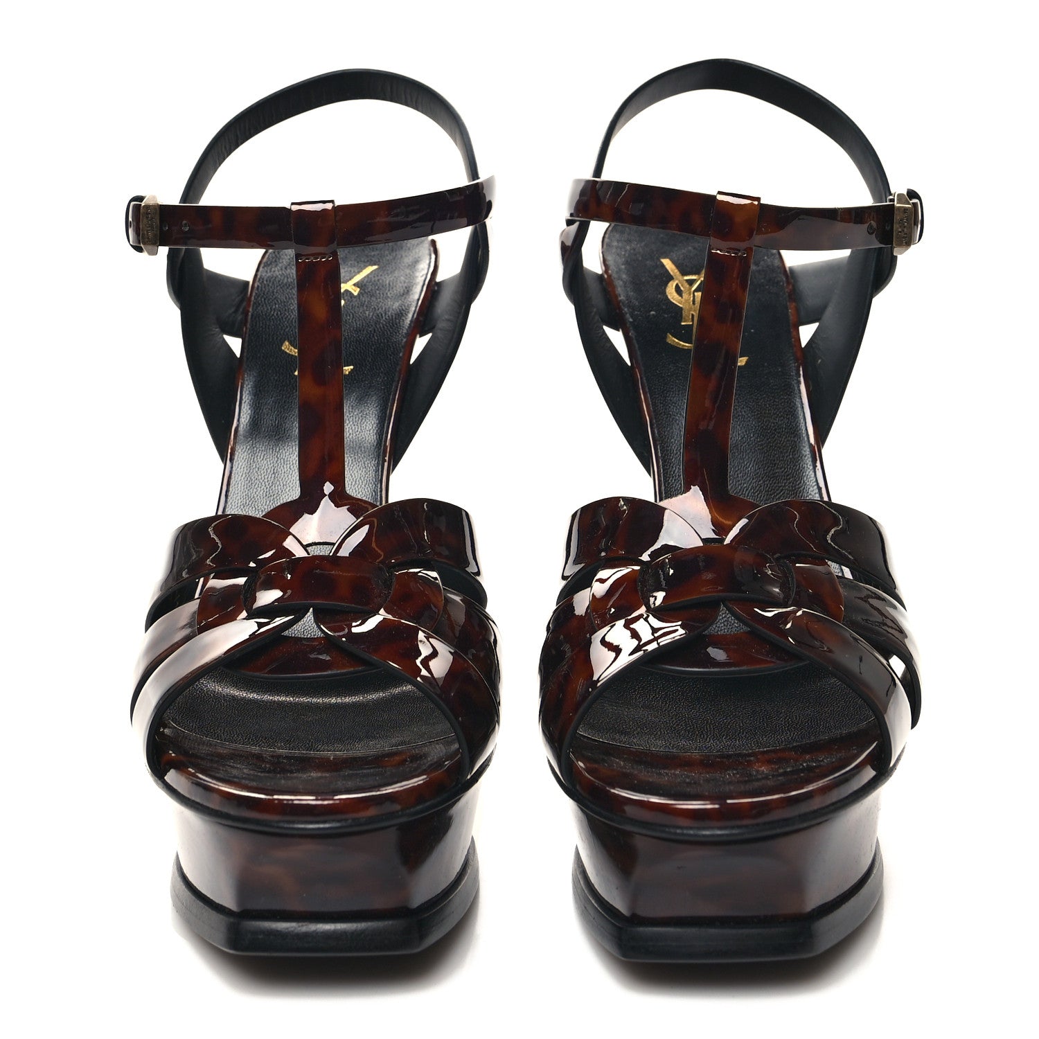 Saint Laurent Patent Tribute 105 Platform Sandals 38.5 Tortoiseshell 2 of 9