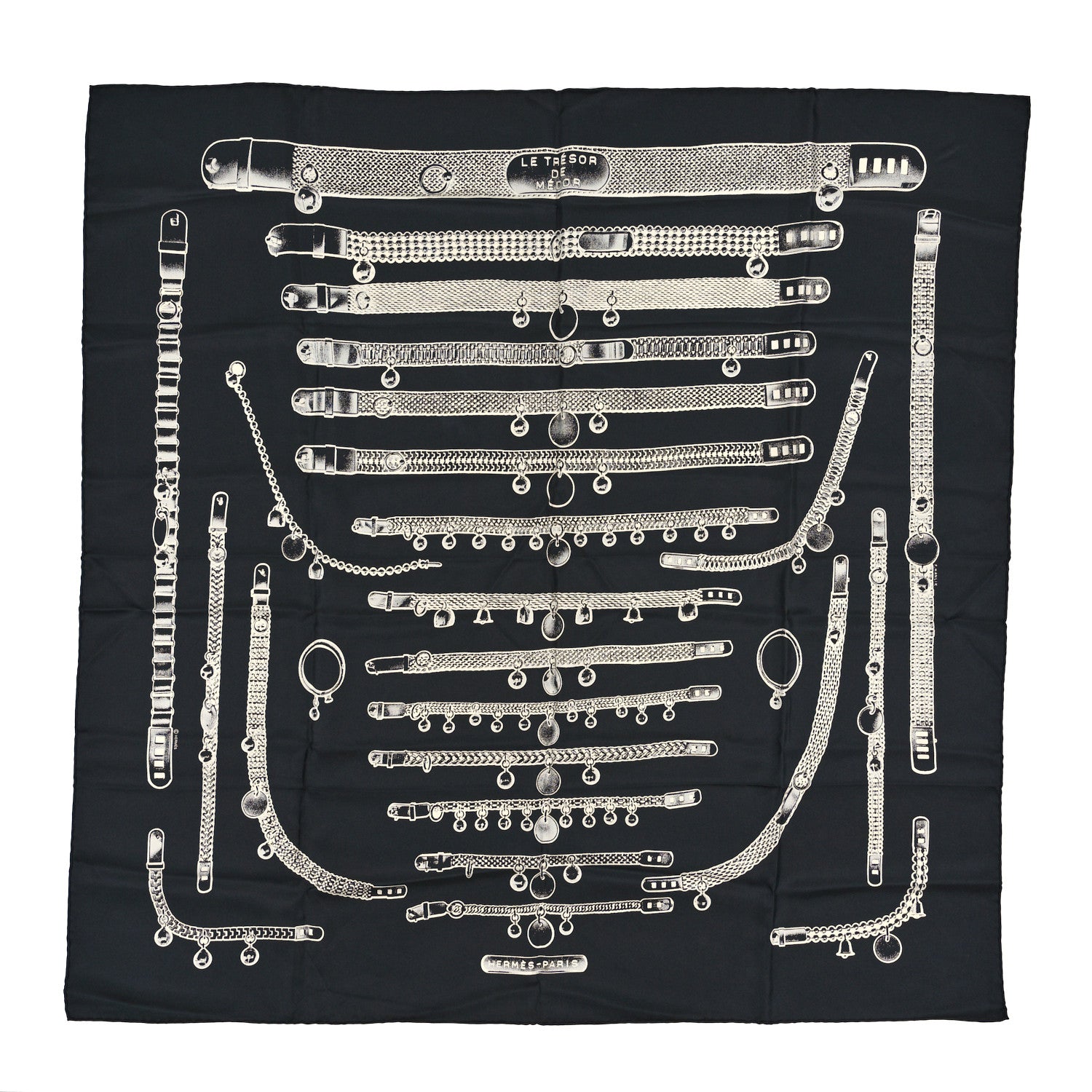 Hermes Silk Le Tresor De Medor Scarf 90 Black Creme 1 of 3