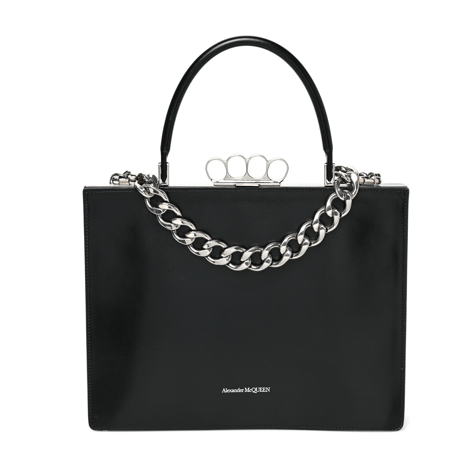 Alexander McQueen Calfskin Four Ring Shoulder Bag Black 1 of 8