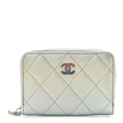 Chanel Gradient Metallic Calfskin Quilted Zip Around Coin Purse Wallet Silver Blue Yellow Purple 1 of 7