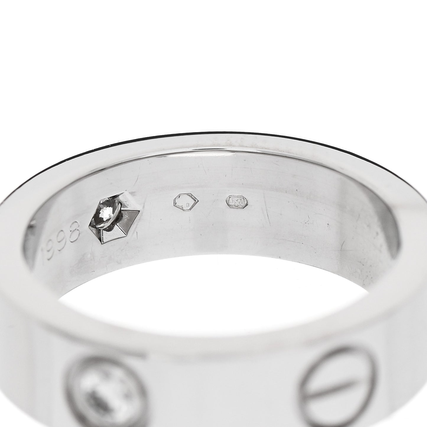 18K White Gold 3 Diamond 5.5mm LOVE Ring 49 5