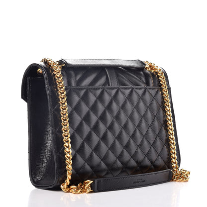 Saint Laurent Grain De Poudre Textured Mixed Matelasse Triquilt Medium Monogram Satchel Black 3 of 8