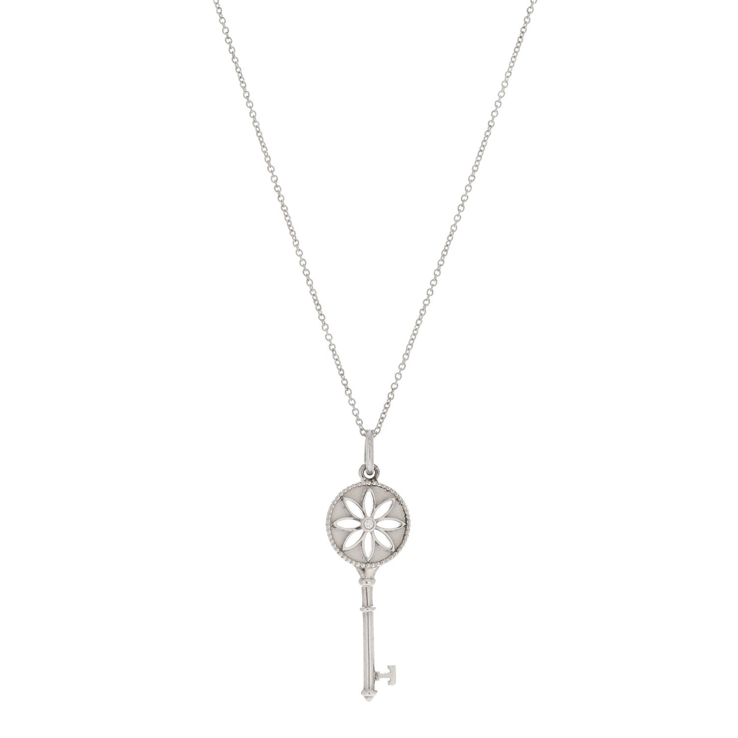 Sterling Silver Diamond Small Daisy Key Pendant Necklace