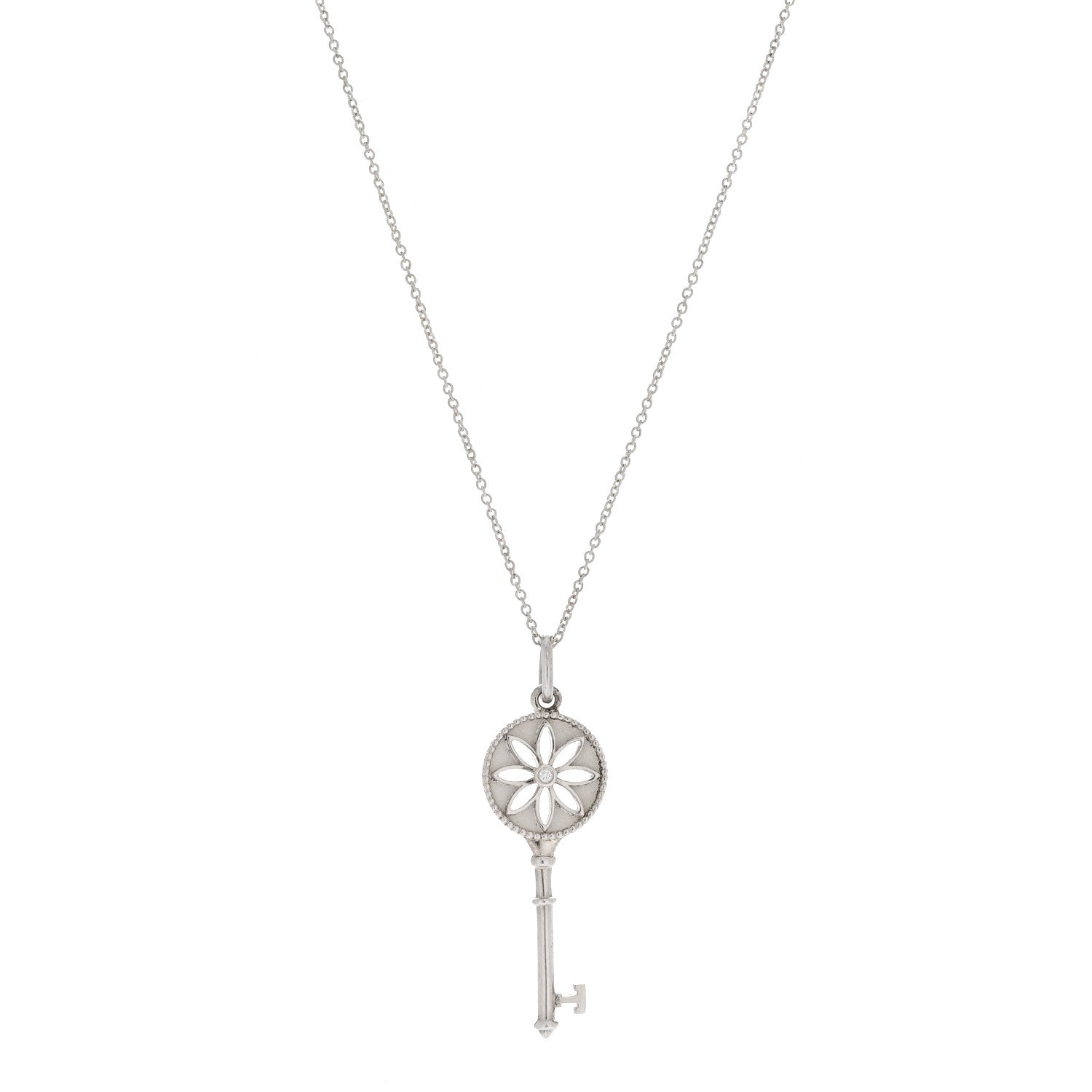 Tiffany Sterling Silver Diamond Small Daisy Key Pendant Necklace 1 of 4