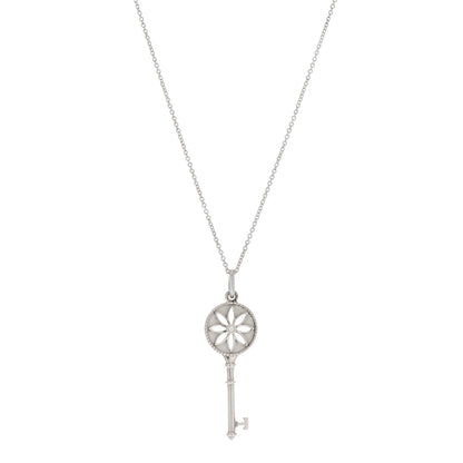 Tiffany Sterling Silver Diamond Small Daisy Key Pendant Necklace 1 of 4