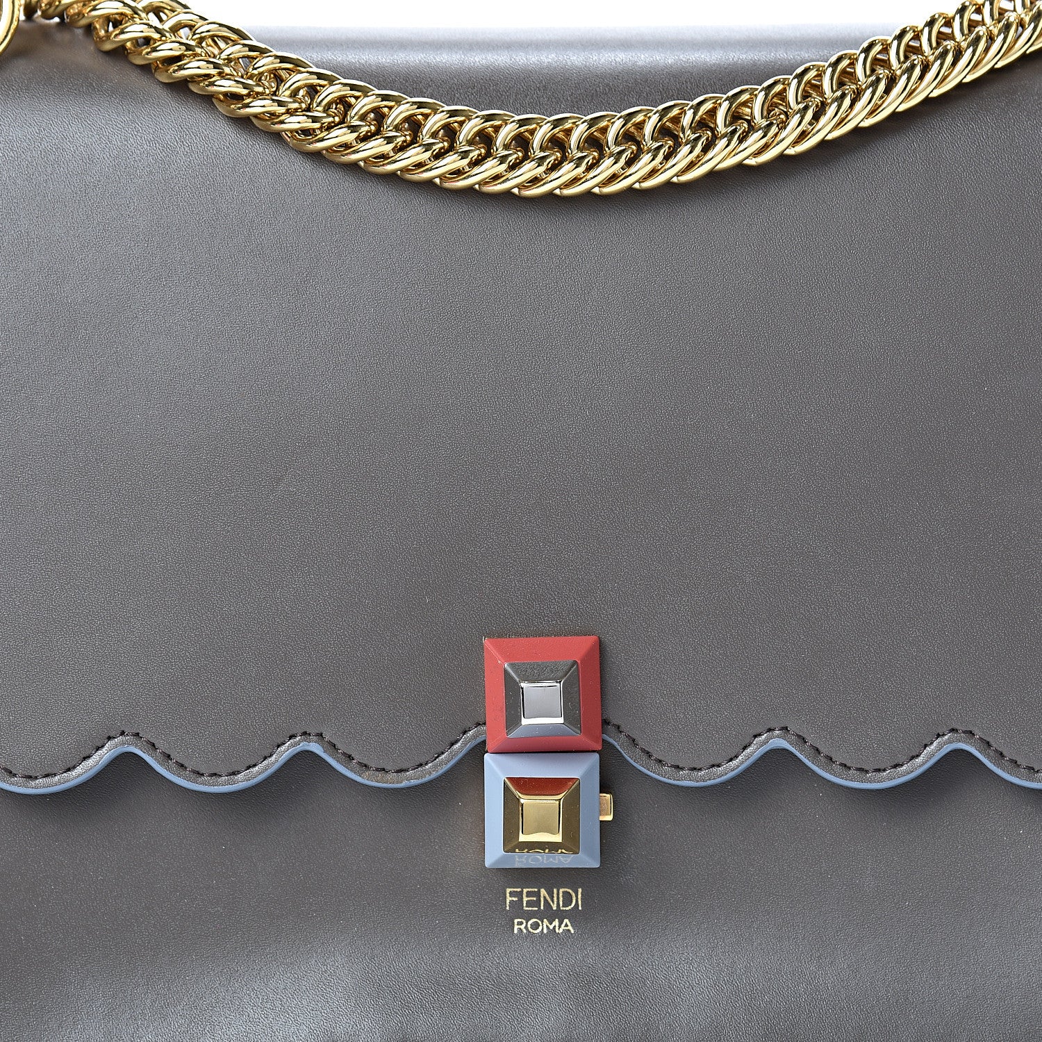 Fendi Vitello Liberty Scalloped Studded Kan I Shoulder Bag Carbone 7 of 11