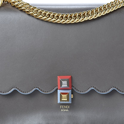 Fendi Vitello Liberty Scalloped Studded Kan I Shoulder Bag Carbone 7 of 11