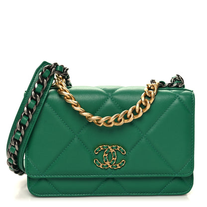 Chanel Lambskin Quilted Chanel 19 Wallet On Chain WOC Green 1 of 13