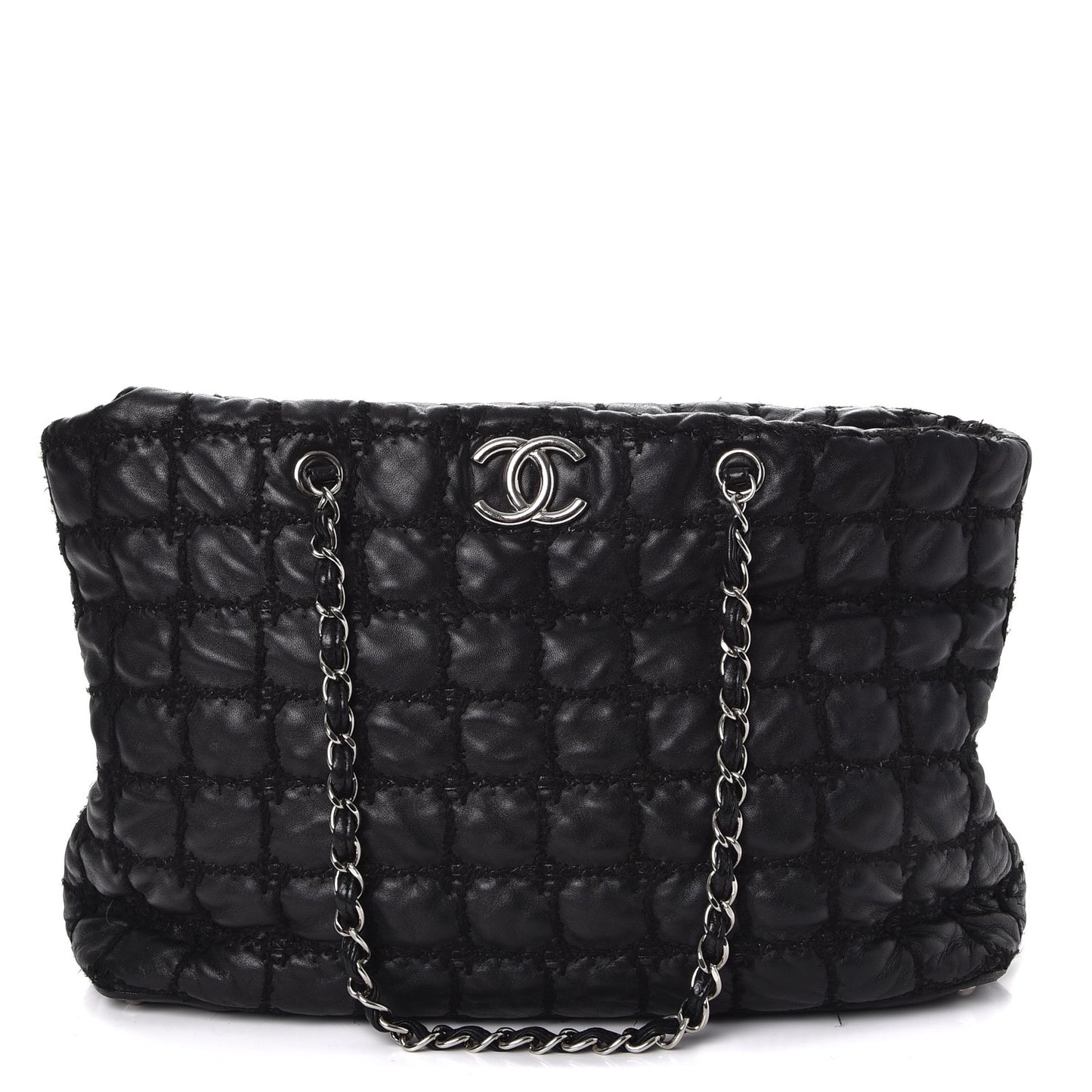 Lambskin Tweed Double Stitch Tote Black