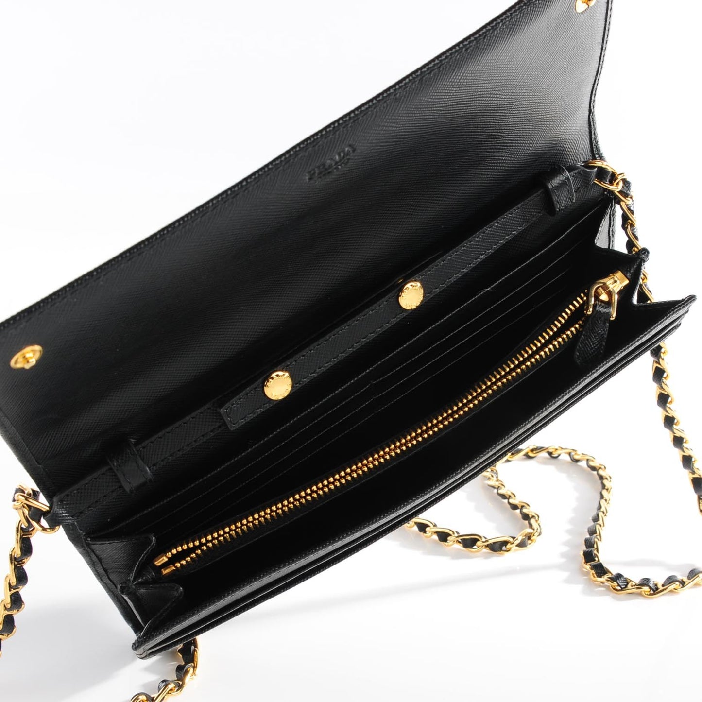 Saffiano Metal Oro Chain Wallet Nero Black