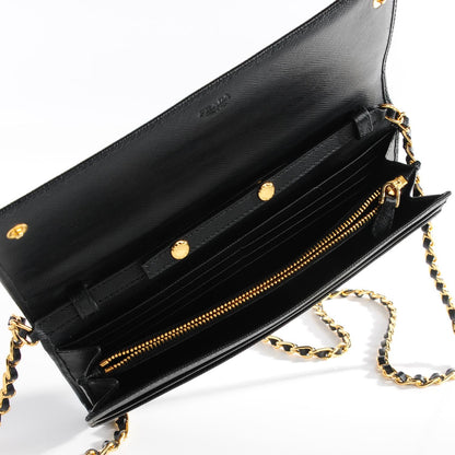 Prada Saffiano Metal Oro Chain Wallet Nero Black 5 of 8