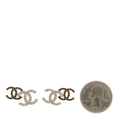 Chanel Crystal Double CC Earrings Gold Black 2 of 5