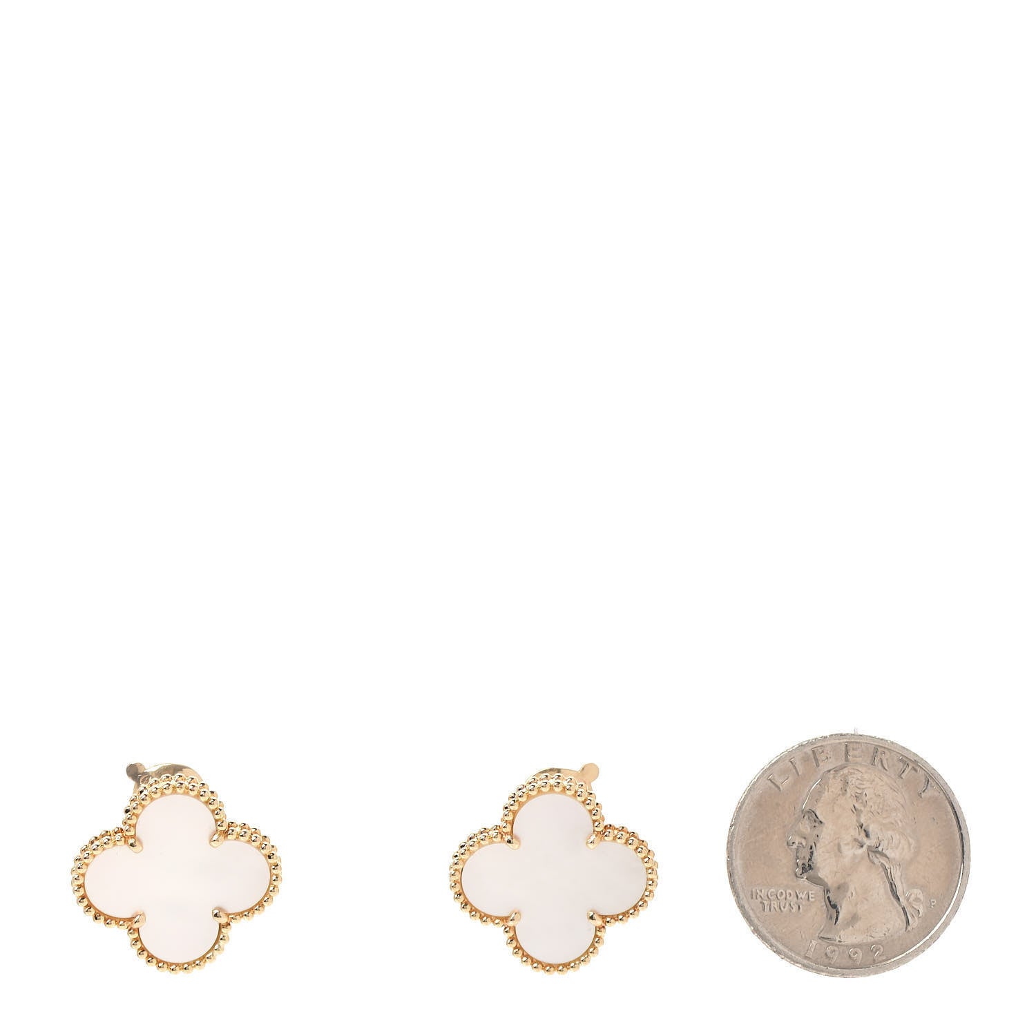 Van Cleef & Arpels 18K Yellow Gold Mother of Pearl Vintage Alhambra Earrings 2 of 5
