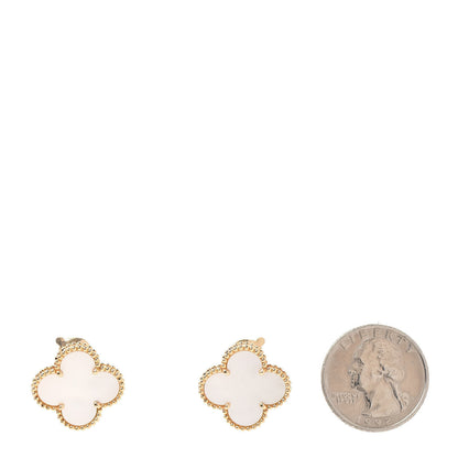 Van Cleef & Arpels 18K Yellow Gold Mother of Pearl Vintage Alhambra Earrings 2 of 5