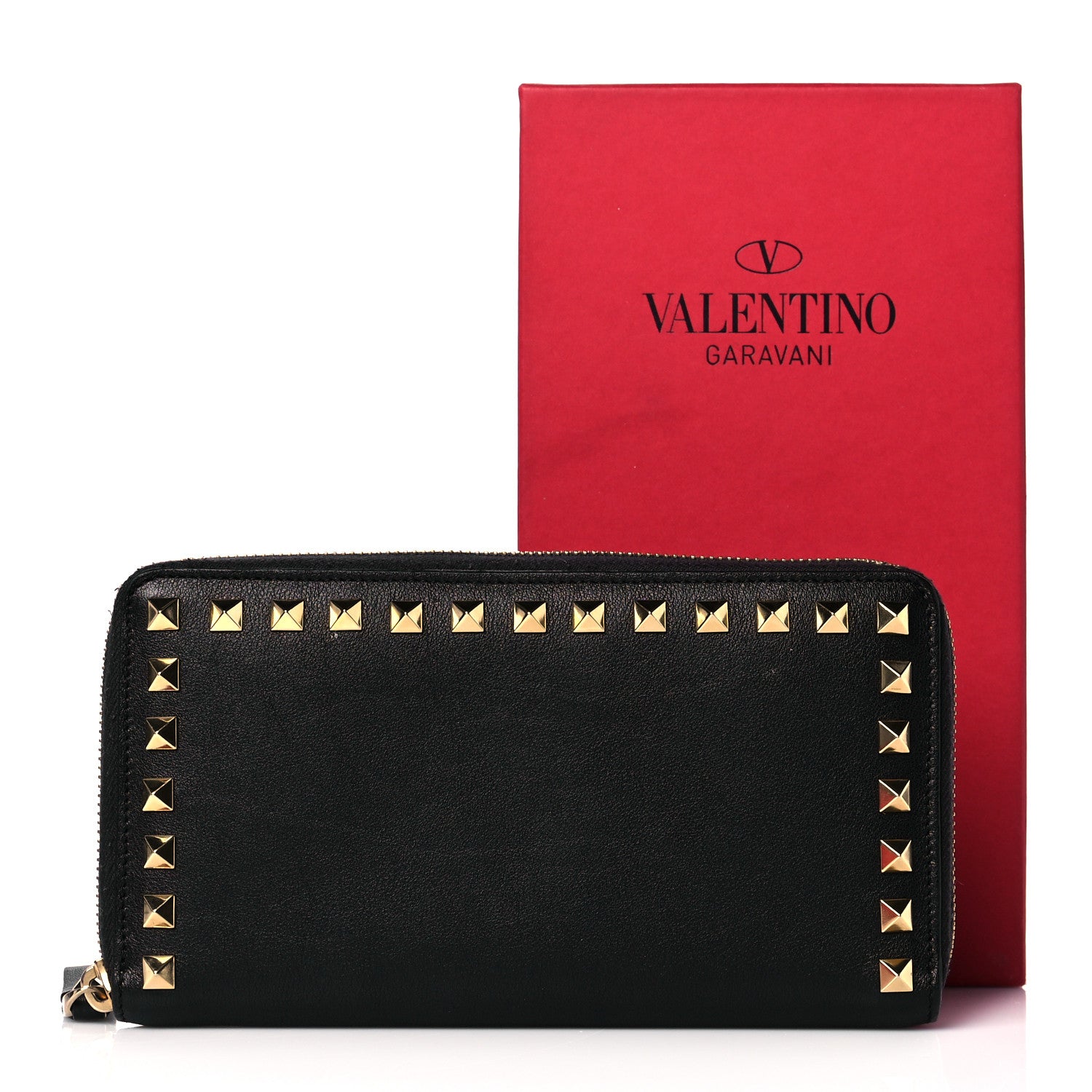 Valentino Garavani Calfskin Rockstud Zip Around Wallet Black 13 of 13